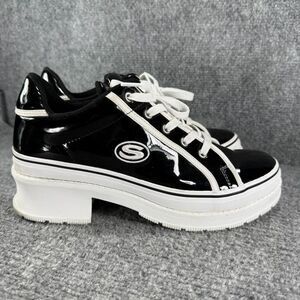 Skechers Heartbeat Loud Platform Sneakers Womens 8.5 Black Patent Y2K Chunky Vtg